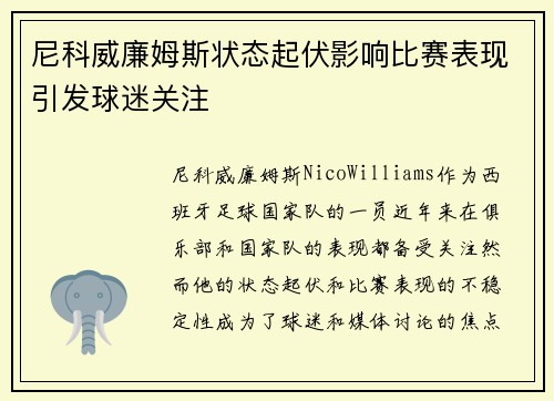 尼科威廉姆斯状态起伏影响比赛表现引发球迷关注